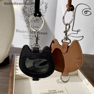 [NobleBeautiful] Vintage PU Bag Necklace Cute Cat Heart Shape Pendant Long Necklace Long Strap Adjus