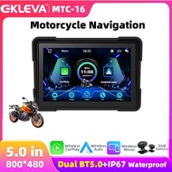 EKLEVA 5 Inch Motorcycle DVR Wireless Carplay & Android Auto IPX7 Front Rear Camera Dash Cam DVR Nav
