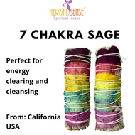 SI 7 Chakra Sage (California White Sage with 7 Colors Rose Petals)  Smudge Stick 4 " Best for improv