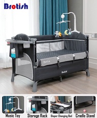 Brotish Baby Bedside Crib Foldable Bed with Mosquito Netting Diaper Changing Table Mattress
