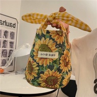 Tote Bag Lunch Bag Small Tote Bag ins Niche Lunch Box Sunflower Trendy Lunch Fashion Bucket Bag Work Oil Painting