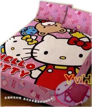 ==YvH==正版卡通 Kitty 刷毛 粉色 6x6.2尺加大床包+2枕套 台灣製台灣製 暖呼呼刷毛搖粒絨 免暖被