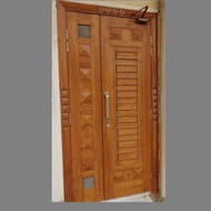 PINTU KAYU JATI SOLID 2 DAUN MOTIF MINIMALIS MODERN 110