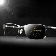 Photochromic Gray Progressive Reading Glasses Medium Frame Titanium Alloy Frame Business Glasses +0.