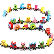 27 PCS Wooden Alphabet Train Toy Wooden Magnetic Alphabet ABC Train Set Includes 1 Engine Letter Cars for Toddlers Boys and Girls, Compatible with Major Brands Train Set Tracks