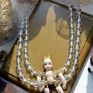 陶瓷娃娃水晶雙串頸鍊 兔耳朵帽子 鍍18K真金金圈吊飾