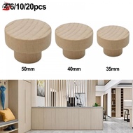 Round Wooden Cabinet Handles Unfinished Wood Cupboard Furniture Drawer Pulls Set