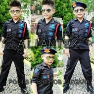 Baju Kostum Profesi Brimob Hitam Polisi Anak Laki-Laki Cowok Lengkap