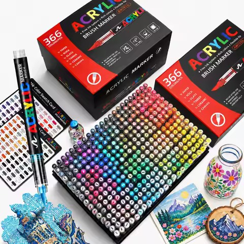 12-366 Colors Acrylic Marker Set Waterproof Acrylic Brush Marker Professional Acrylic Painting Marke