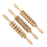 Wholesale Kitchen Baking Imprint 3D Custom Cookie Christmas Engraved Small Roller Wooden Embossed Ki