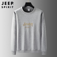 JEEP SPIRIT เสื้อกันหนาวผู้ชายใหม่รอบคอหลวมเสื้อกันหนาวพิมพ์ผ้าฝ้ายกีฬาเสื้อยืด