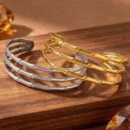 New Chinese Style 3-Layer Bamboo Joint Open Bangle, Staggered Bamboo Joint Design With Auspicious Me