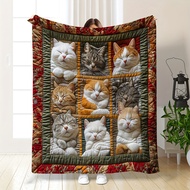 cod 1PC Bohemian Style Cat Theme Flannel Blanket | Multi-color Polyester Flannel for All Seasons | G