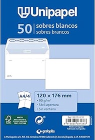 Unipapel Pack of 50 90g White Paper Envelopes 120x176mm Straight Seal with Self Adhesive Silicone Ta