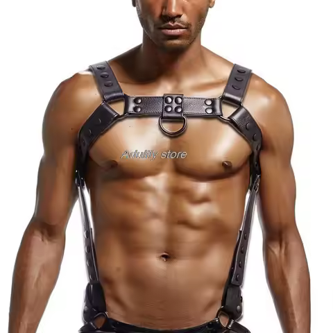Men's Leather BDSM Suspender Harness - Punk Rave Body Bondage Strap for Fetish Play