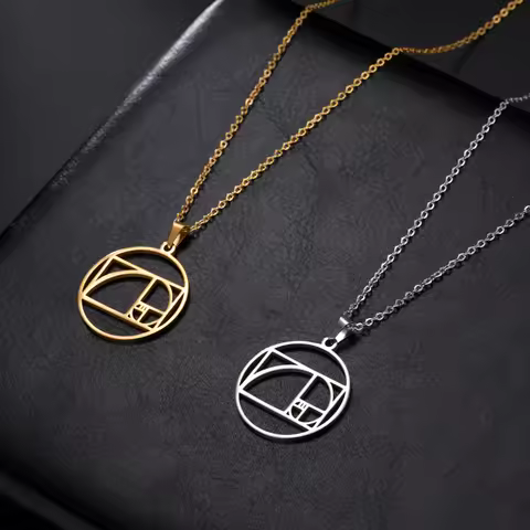 Geometry Circle Triangle Fibonacci Spiral Pendant Necklace Golden Ratio Hollow Stainless Steel Women