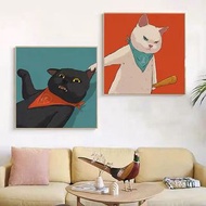 情侶頭像卡通裝飾畫#臥室床頭掛畫動漫畫#客廳沙發背景牆可愛貓咪壁畫