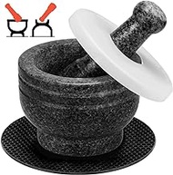Parmedu Granite Mortar and Pestle Set 2in1 in Large Size 5.5in: Double Sided Kitchen Grinder from Natural Granite in 2-Cup Capacity - Pills Grinder, Herb Crusher, Spice Grinder