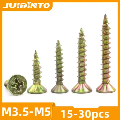 JUIDINTO 15-30pcs Wood Screws Fiberboard Screw Nails M3.5 M4 M5 Yellow Zinc Self Tapping Wood Screw