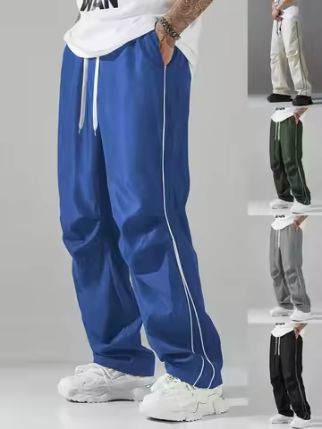 Men New American High Street Vintage Functional Windbreaker Pants Hongkong Style Loose Straight Leg 