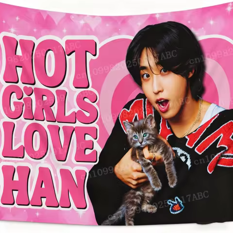 Kpop Idol Tapestry SKZ Han Jisung Pink American Flag Tapestry Wall Hanging Tapestry Decoration Backg