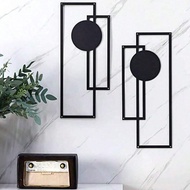 2pcs Geometric Metal Wall Art Decor, Black Minimalist Iron Art Wall Hanging, Suitable For TV Backgro