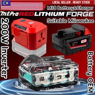 OEM Battery M18 Milwaukee FUEL RED FORGE Bateri Charger Inverter 200W Power Bank Bluetooth Speaker