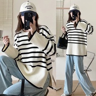 Cuties ️ 9319 Long-Sleeved Sweater Round Neck Striped Pattern