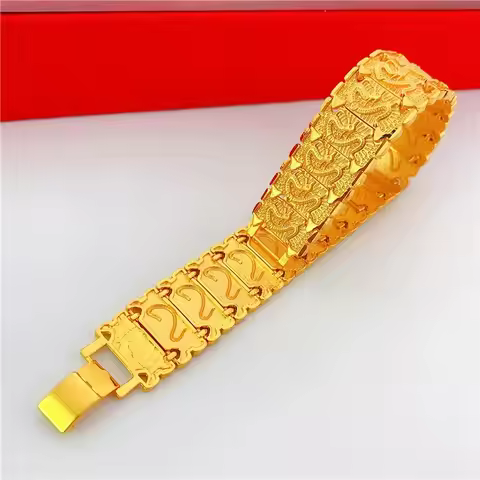 Bold Macho Thick Dragon Pattern Couple Bracelet 24K Gold AU999 - Thick bold design, 3D dragon, match