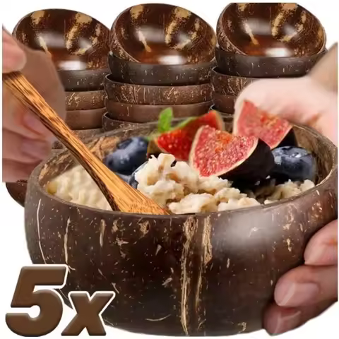 Natural Coconut Bowls Sets Reusable Coconut Bowls And Wooden Spoon For Dessert Yogurt Fruit Salad Sm