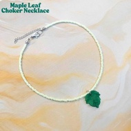 Yunik Fashion DARK GREEN MAPLE LEAF PENDANT NECKLACE