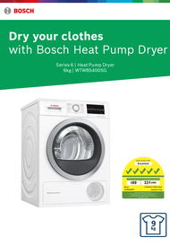 Bosch WTW85400SG 9kg Heatpump tumble dryer with drainage kit , LED Display ,AutoDrying Technology,Self-Cleaning Condenser, Antivibration side panel,Stainless Steel Drum,5 ticks energy efficiency rating PLC