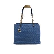 Chanel Chevron Iridescent Blue Denim Tote Bag GHW