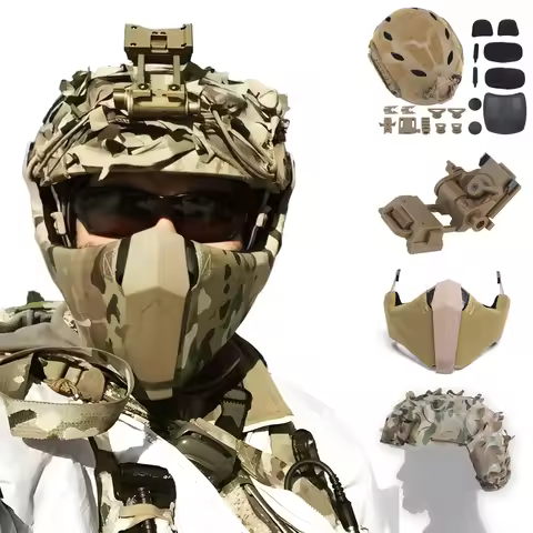 FAST Tactical Airsoft Helmet Set with Protective Mask Camouflage Cloth for CS Shooting Game Escape F