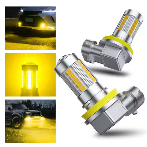 2Pcs AUXITO H11 LED 3000k Yellow Fog Lights H8 H9 H16JP Car Spotlights Canbus No Error DRL Daytime D