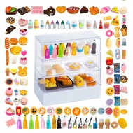 152Pcs Miniature Bakery Cake Stand Display Cabinet with Food Set Mini Counter Toy Supermarket Shelf 
