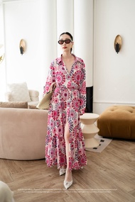 พร้อมส่ง เดรสกระดุมหน้าลายดอก งานป้าย vshopbrand