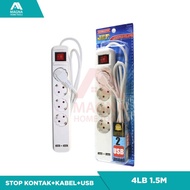 KABEL ROL STOP KONTAK COLOKAN LISTRIK 1,5M KOMPLIT 2 PORT USB ASLI