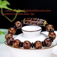 TEMU Vintage Natural Stone Dzi Bead Bracelet, Three-eye And Nine-eye Tibetan Style String For Men An
