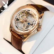 PLAYBOY นาฬิกาข้อมือผู้ชาย สำหรับผู้ชายของแท้กันน้ำนาฬิกาลำลองสายคล้องหนังเรืองแสงรับประกันของแท้