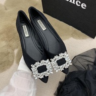 HOÀN TIỀN 20% - [NEW] Giày búp bê nữ mũi nhọn giày bệt đính đá 2 màu đen kem hàng chuẩn size