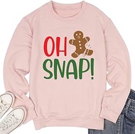 Women's Oh Snap Christmas Sweatshirt Funny Cookie Lovers Gift Broken Gingerbread Man Pullover Tops H