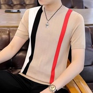 Muse Harbor  เสื้อยืดผู้ชายลายทางถักผู้ชายแขนสั้นเข้ารูปนักธุรกิจเสื้อผู้ชาย