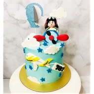 5inch Little Girl Airplane Flight Aeroplane Blue Sky Themed Cake