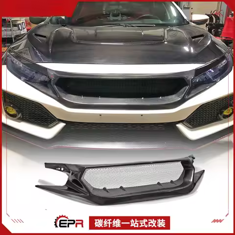 For Honda Civic Type R FK8 - Carbon Fiber JS Racing Front Bumper Grille (Front Face Mask)