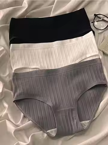 3-Pack Women's Cotton Blend Briefs, 95% Cotton + 5% Spandex, Mid-Rise Breathable Style, Asian Sizing