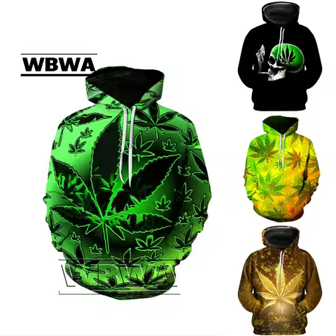 3D Print weed hoodies tops pullover Men/Women Hooded Sweatshirts Casual green weed leaf Hoodie weed