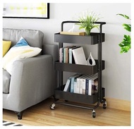 多功能便攜式儲物手推車，三層滾動實用車重型存儲組收納器，帶把手和輪子的站立式貨架，大容量，廚房，臥室，浴室，辦公室