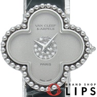 Pre-owned Van Cleef & Arpels Alhambra watch with center pavé diamonds, model 322974, in 18K white go