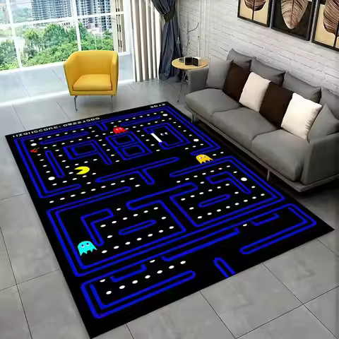 Retro P-Pacman Game Non-Slip Area Rug for Living Room,Bedroom,Playroom,Soft Carpet Floor Mat Home De